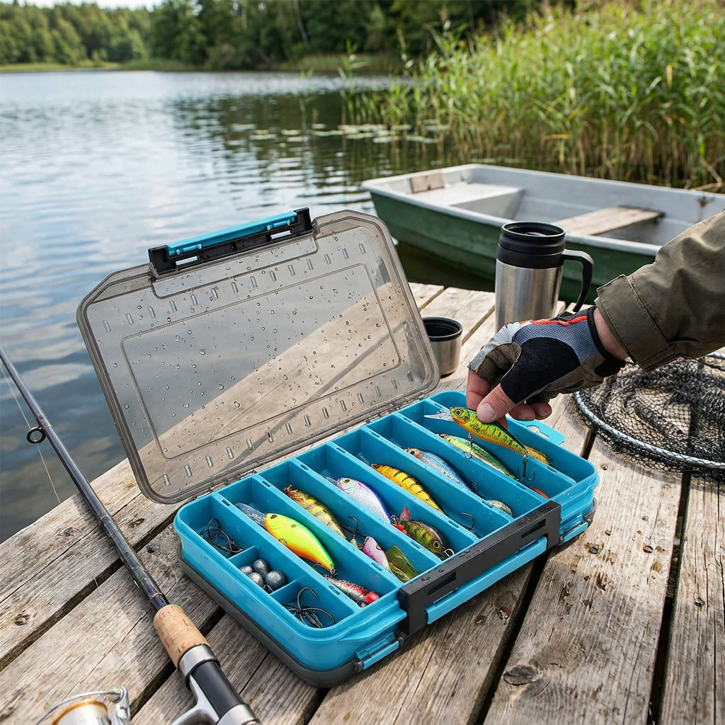 Durable Dual-Sided Fishing Tackle Box lifestyle