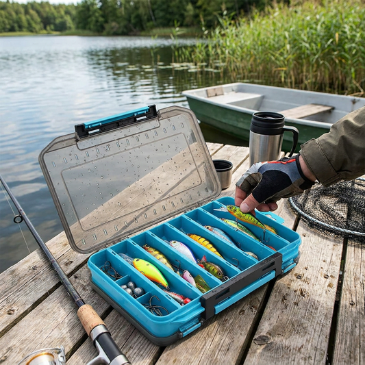 Durable Dual-Sided Fishing Tackle Box lifestyle
