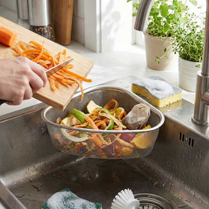 Triangular Stainless Steel Sink Drainer Basket lifestyle