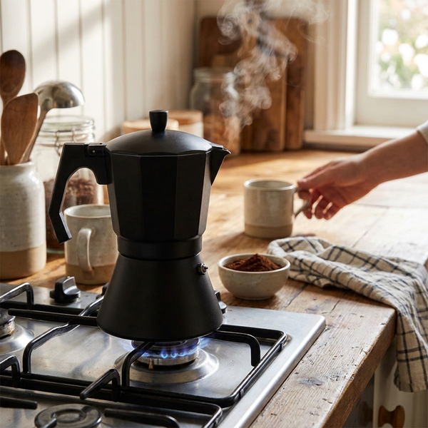 Italian Aluminum Moka Coffee Pot lifestyle