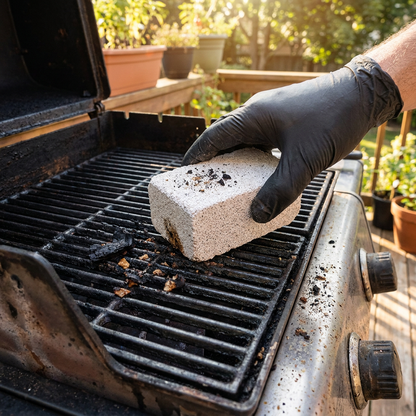 Grill cleaning brick scrubbing BBQ grate lifestyle